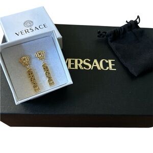 Versace Gold Medusa Drop Logo Earrings